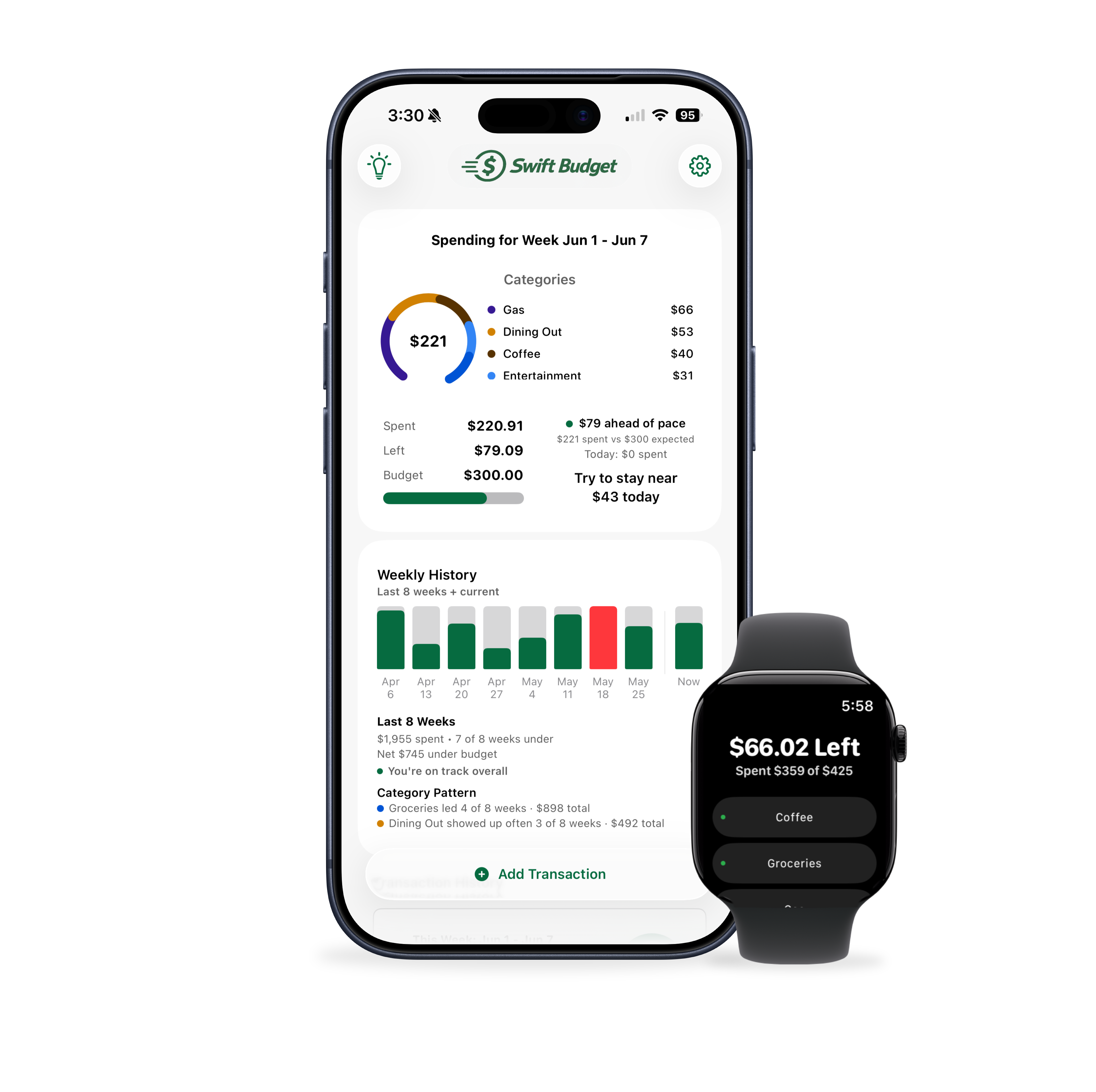Swift Budget app on iPhone and Apple Watch